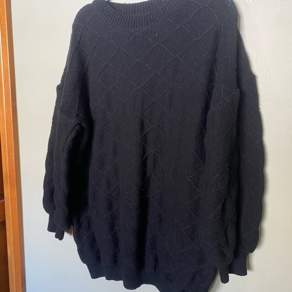 Black Crewneck Sweater Dress with Soft Texture